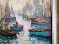 Ancien Tableau Marine Huile Sur Toile Voiliers