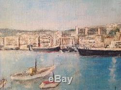 Ancien Tableau Marine Paquebot Ville d'Alger Port d'Alger Huile signée