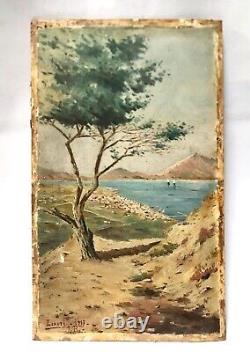 Ancien Tableau Maritime 1917/signée/Lixouzi/île Grecque /Huile/carton ss Cadre