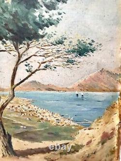 Ancien Tableau Maritime 1917/signée/Lixouzi/île Grecque /Huile/carton ss Cadre