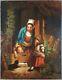 Ancien Tableau Mère avec Enfants Peinture Huile Antique Old Painting Dipinto