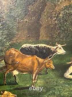 Ancien Tableau Naïf Huile sur Bois Ecole Suisse Paysage Alpin Animé 19ème