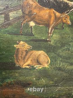 Ancien Tableau Naïf Huile sur Bois Ecole Suisse Paysage Alpin Animé 19ème