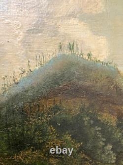 Ancien Tableau Naïf Huile sur Bois Ecole Suisse Paysage Alpin Animé 19ème