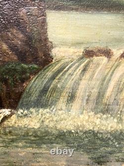 Ancien Tableau Naïf Huile sur Bois Ecole Suisse Paysage Alpin Animé 19ème