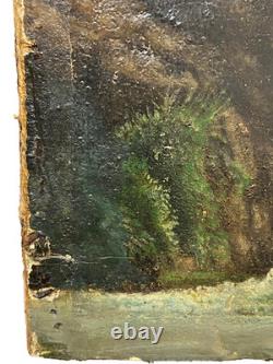 Ancien Tableau Naïf Huile sur Bois Ecole Suisse Paysage Alpin Animé 19ème