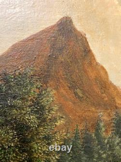 Ancien Tableau Naïf Huile sur Bois Ecole Suisse Paysage Alpin Animé 19ème