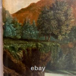 Ancien Tableau Naïf Huile sur Bois Ecole Suisse Paysage Alpin Animé 19ème