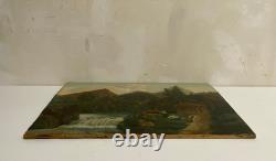 Ancien Tableau Naïf Huile sur Bois Ecole Suisse Paysage Alpin Animé 19ème