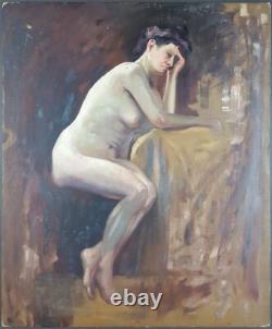 Ancien Tableau Nu Assis Peinture Huile Nu Antique Oil Painting Woman Nude