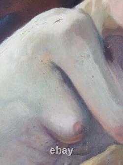 Ancien Tableau Nu Assis Peinture Huile Nu Antique Oil Painting Woman Nude