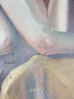 Ancien Tableau Nu Assis Peinture Huile Nu Antique Oil Painting Woman Nude
