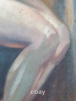Ancien Tableau Nu Assis Peinture Huile Nu Antique Oil Painting Woman Nude