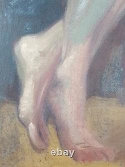 Ancien Tableau Nu Assis Peinture Huile Nu Antique Oil Painting Woman Nude