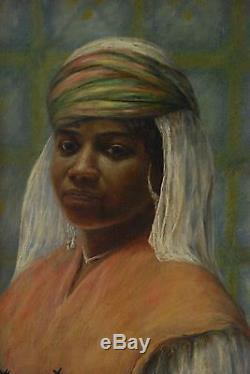 Ancien Tableau Orientaliste Portrait de Femme Algérie Signé Jacquemot 1926