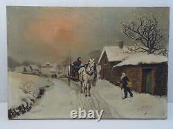 Ancien Tableau Paysage Hiver L Guichard D' Apres Theodore Levigne Oil Painting