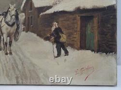 Ancien Tableau Paysage Hiver L Guichard D' Apres Theodore Levigne Oil Painting