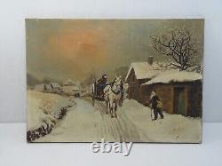 Ancien Tableau Paysage Hiver L Guichard D' Apres Theodore Levigne Oil Painting