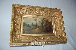 Ancien Tableau Paysage, homme Peinture, huile Antique Oil Painting signée L. M