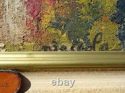 Ancien Tableau Paysage signé Hameau de Paix Huile sur Panneau 61 x 54 cm