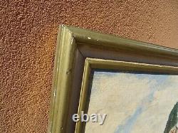 Ancien Tableau Paysage signé Hameau de Paix Huile sur Panneau 61 x 54 cm