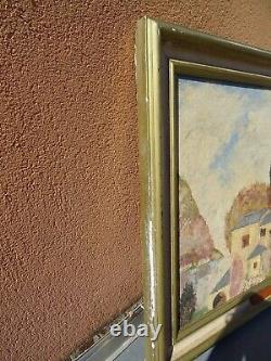 Ancien Tableau Paysage signé Hameau de Paix Huile sur Panneau 61 x 54 cm