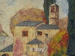 Ancien Tableau Paysage signé Hameau de Paix Huile sur Panneau 61 x 54 cm