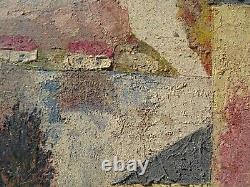 Ancien Tableau Paysage signé Hameau de Paix Huile sur Panneau 61 x 54 cm