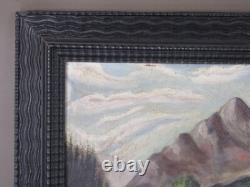 Ancien Tableau Peint À L'huile Bologna Vue Montagne Avec Cadre Noir 1929