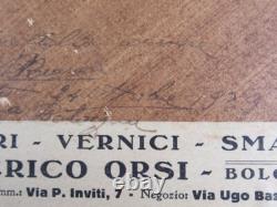 Ancien Tableau Peint À L'huile Bologna Vue Montagne Avec Cadre Noir 1929