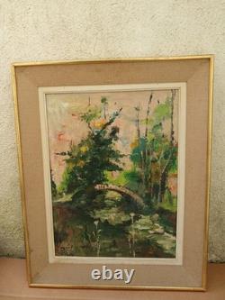 Ancien Tableau Peinture A L Huile. Sur Bois Paysage Pont Rivière Signé R Faure