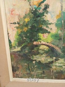 Ancien Tableau Peinture A L Huile. Sur Bois Paysage Pont Rivière Signé R Faure