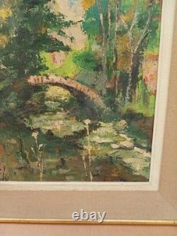 Ancien Tableau Peinture A L Huile. Sur Bois Paysage Pont Rivière Signé R Faure