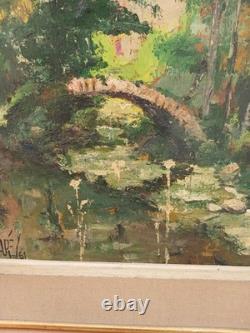 Ancien Tableau Peinture A L Huile. Sur Bois Paysage Pont Rivière Signé R Faure