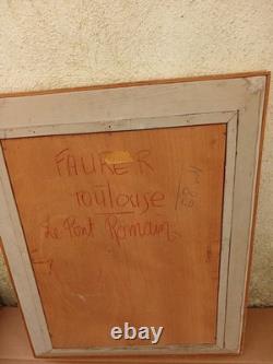 Ancien Tableau Peinture A L Huile. Sur Bois Paysage Pont Rivière Signé R Faure