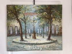Ancien Tableau Peinture Couteau Huile Toile Place Rue Paris Parisienne Signé