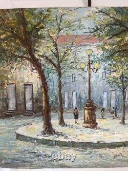 Ancien Tableau Peinture Couteau Huile Toile Place Rue Paris Parisienne Signé