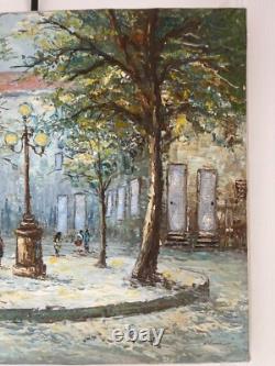Ancien Tableau Peinture Couteau Huile Toile Place Rue Paris Parisienne Signé