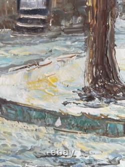 Ancien Tableau Peinture Couteau Huile Toile Place Rue Paris Parisienne Signé