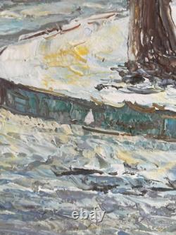 Ancien Tableau Peinture Couteau Huile Toile Place Rue Paris Parisienne Signé