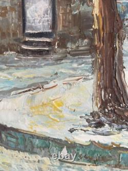 Ancien Tableau Peinture Couteau Huile Toile Place Rue Paris Parisienne Signé