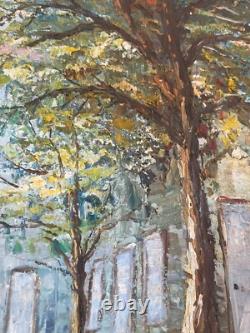Ancien Tableau Peinture Couteau Huile Toile Place Rue Paris Parisienne Signé