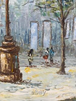 Ancien Tableau Peinture Couteau Huile Toile Place Rue Paris Parisienne Signé
