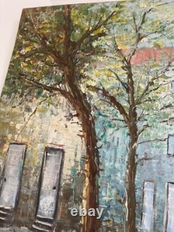 Ancien Tableau Peinture Couteau Huile Toile Place Rue Paris Parisienne Signé