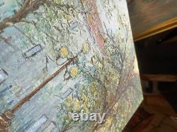 Ancien Tableau Peinture Couteau Huile Toile Place Rue Paris Parisienne Signé
