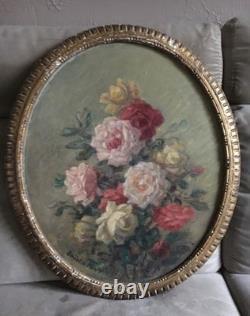 Ancien Tableau Peinture Fleurs Signé