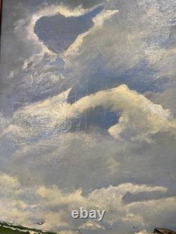 Ancien Tableau Peinture HST Chalutier de Pêche Breton en Mer P. Datin 1948