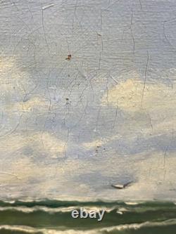 Ancien Tableau Peinture HST Chalutier de Pêche Breton en Mer P. Datin 1948