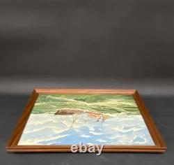 Ancien Tableau Peinture HST Chalutier de Pêche Breton en Mer P. Datin 1948