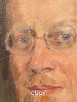 Ancien Tableau Peinture HST Portrait Homme à Lunettes Deutscher Maler 1930's